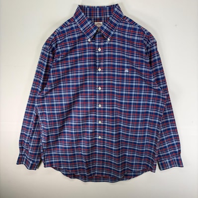 古着 ブルックスブラザーズ Brooks Brothers 長袖シャツ ワンポイントロゴ刺繍 1818 ボタンダウン L ネイビー系 チェック メンズ