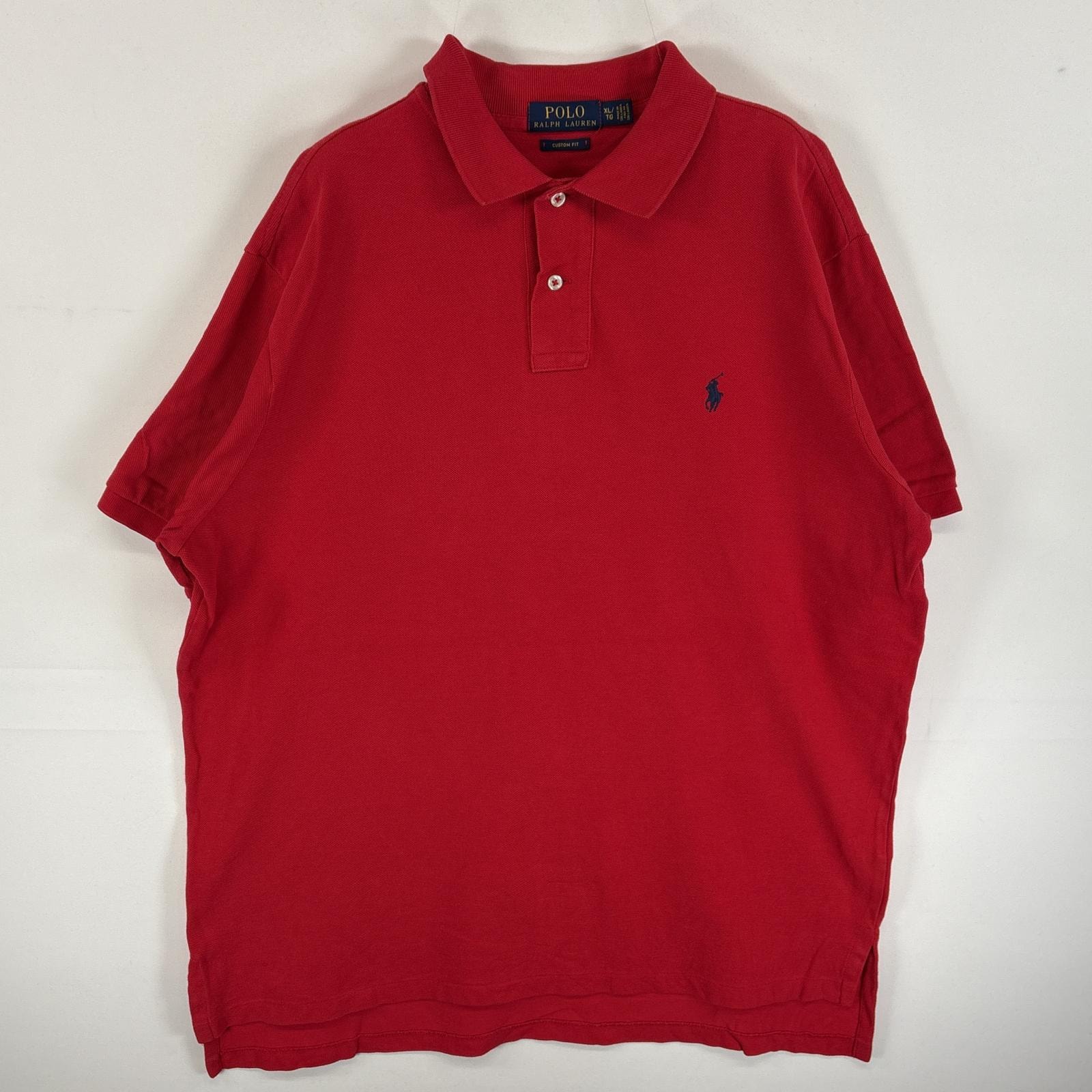 古着 ポロ・ラルフローレン POLO RALPH LAUREN 鹿の子 半袖 ポロシャツ ワンポインロゴ 刺繍 2ボタン 大きいサイズ XL  レッド 無地 メンズ