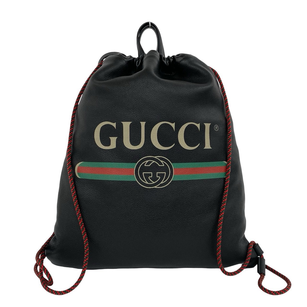 【美品】GUCCI グッチ　リュック　ナイロン　ブラック　金具　プレート　ロゴ B (目立った傷や汚れなし)】GUCCI グッチ ロゴ レザー リュックサック