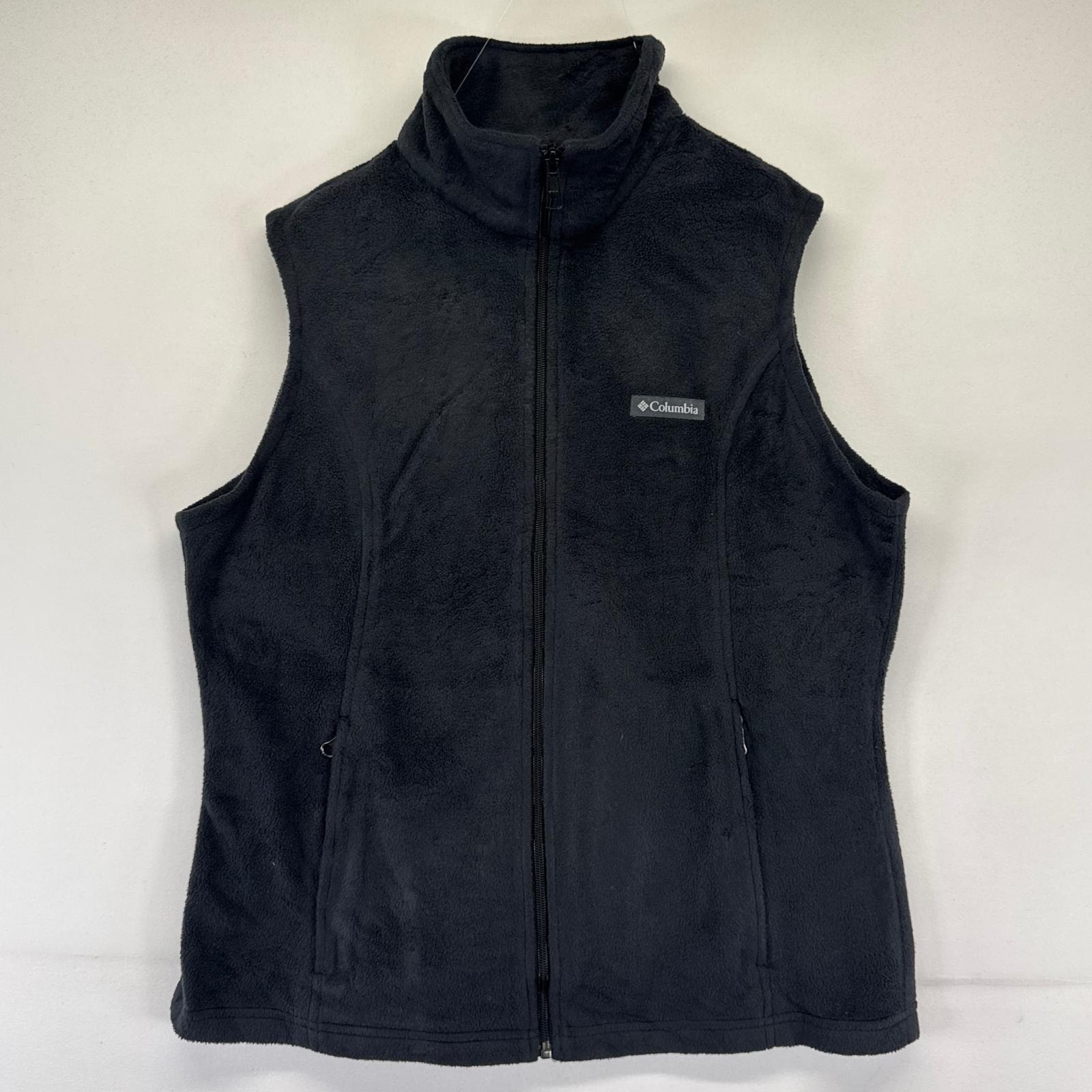古着 コロンビア Columbia フリース ベスト フルジップ ワンポイントロゴ アウトドア L  ブラック系 レディース
