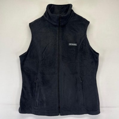 古着 コロンビア Columbia フリース ベスト フルジップ ワンポイントロゴ アウトドア L ブラック系 レディース