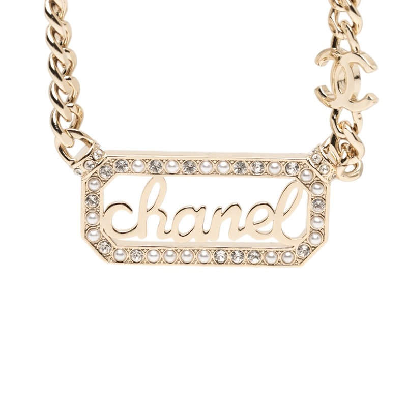 シャネル ヴィンテージ ロゴ ローグ チェーン ネックレス ゴールド メッキ フェイクパール ラインストーン レディース CHANEL 【中古】