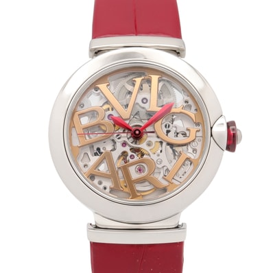 ブルガリ BVLGARI ルチェア スケルトン 腕時計 時計 ステンレススチール クロコ革 レディース シルバー系 / ゴールド系 / スケルトン LU33S 【中古】