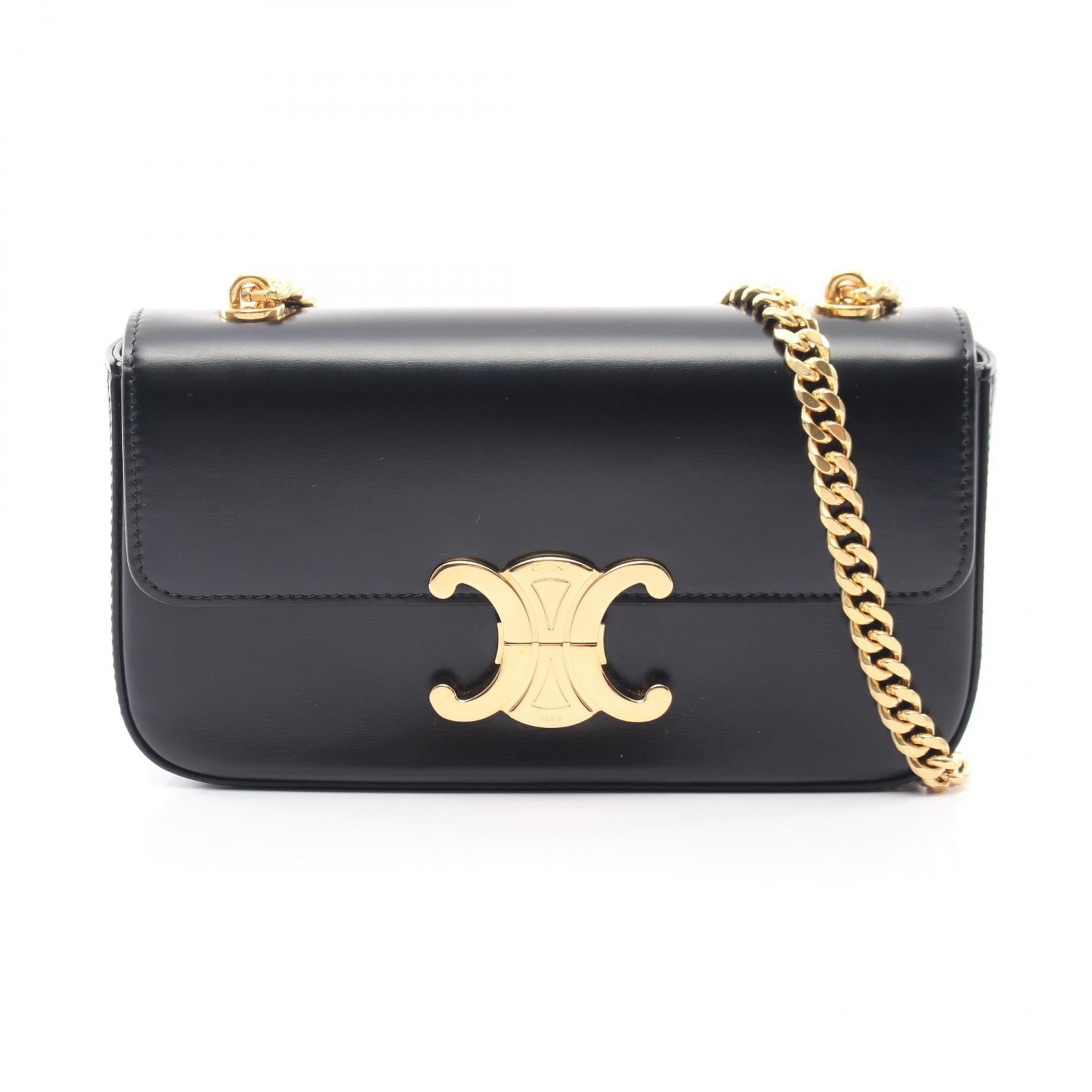 セリーヌ CELINE クロード トリオンフ ショルダーバッグ バッグ レザー レディース ブラック系 【中古】