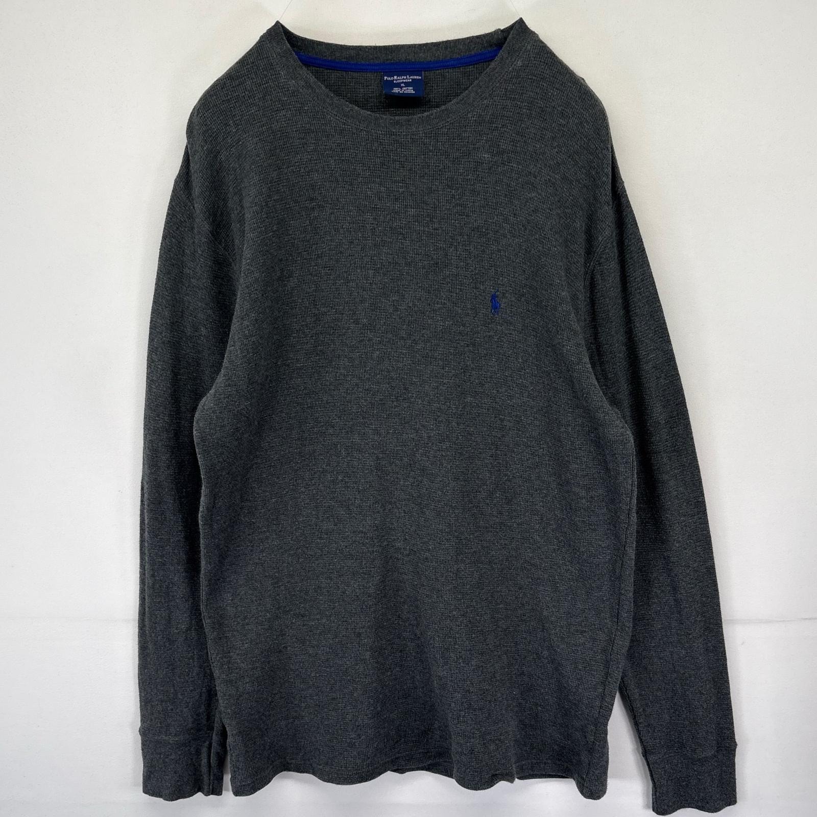 古着 90's/90年代 ポロ・ラルフローレン POLO RALPH LAUREN 長袖Tシャツ サーマル クルーネック ワッフル XL ダークグレー系 メンズ