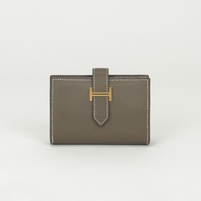 エルメス HERMES ベアンミニ ベアン ミニ 小銭入れ付き 財布 二つ折り財布 ミニ財布 ミニウォレット エプソン エトゥープ Etoupe グレー Gray 灰 ゴールド金具 コンパクト財布 ヴォーエプソン