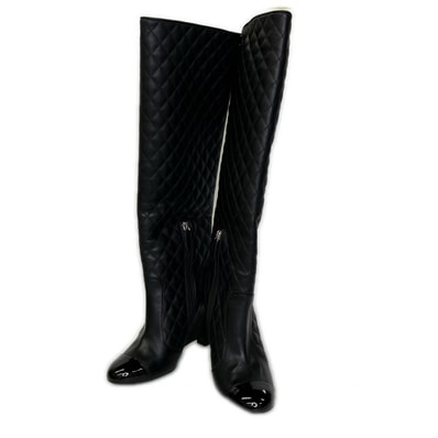 シャネル G28698 ココマーク パテントトゥ キルティング ロングブーツ 36 1/2C