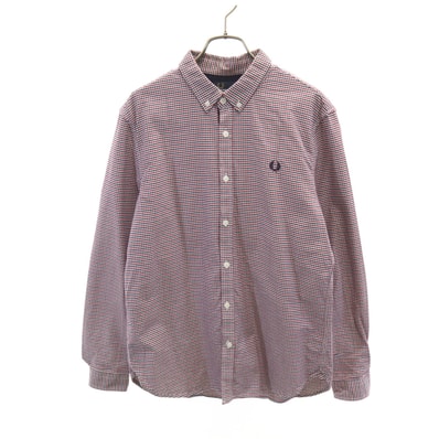 FRED PERRY フレッドペリー チェック柄 長袖 ボタンダウンシャツ S レッド