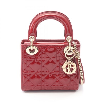 ディオール Dior レディディオール ミニ カナージュ 2WAY ハンドバッグ バッグ パテントレザー レディース レッド系 【中古】
