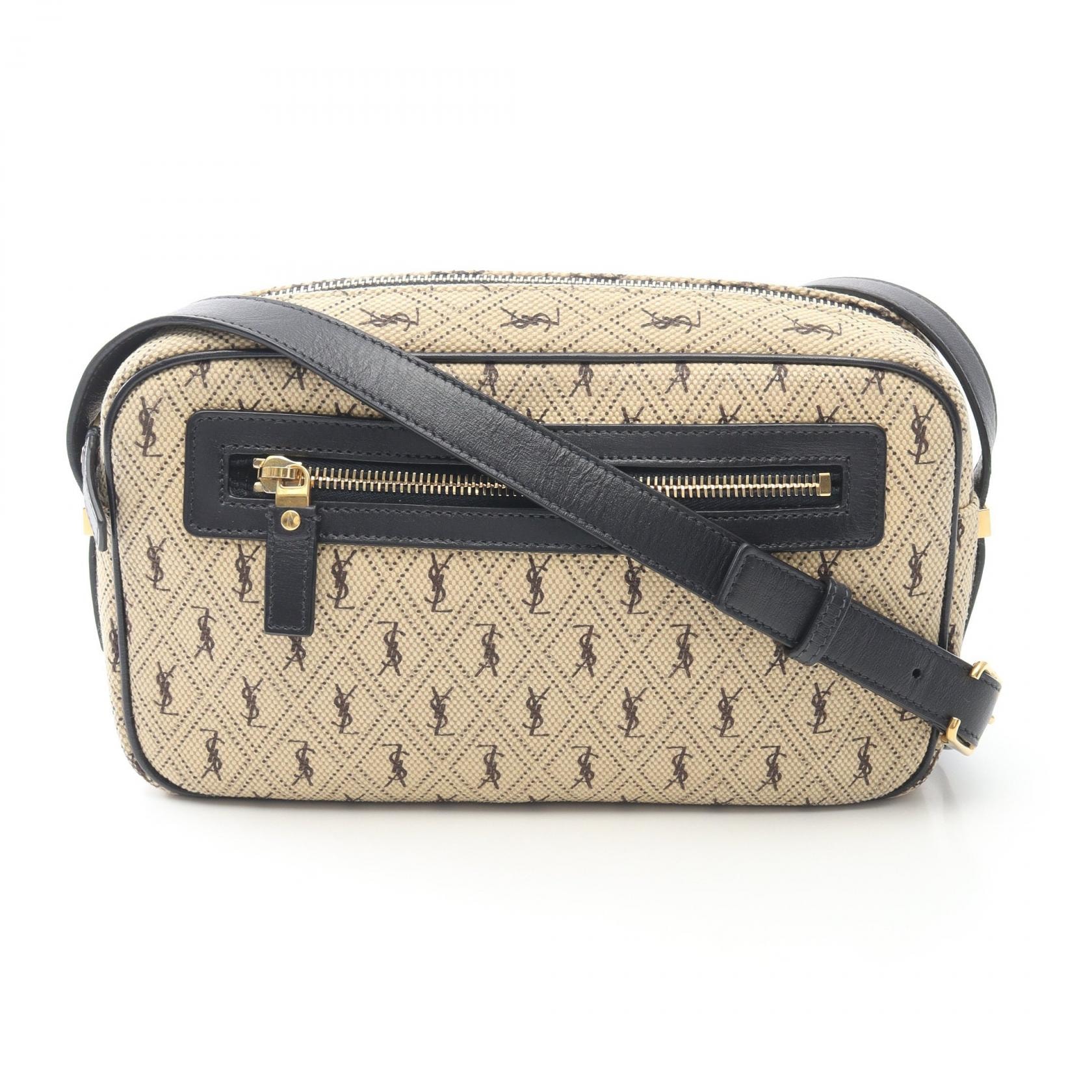 サンローランパリ SAINT LAURENT PARIS カメラバッグ モノグラム オールオーバー ショルダーバッグ バッグ キャンバス レザー レディース ベージュ系 / ネイビー系 568608 【中古】