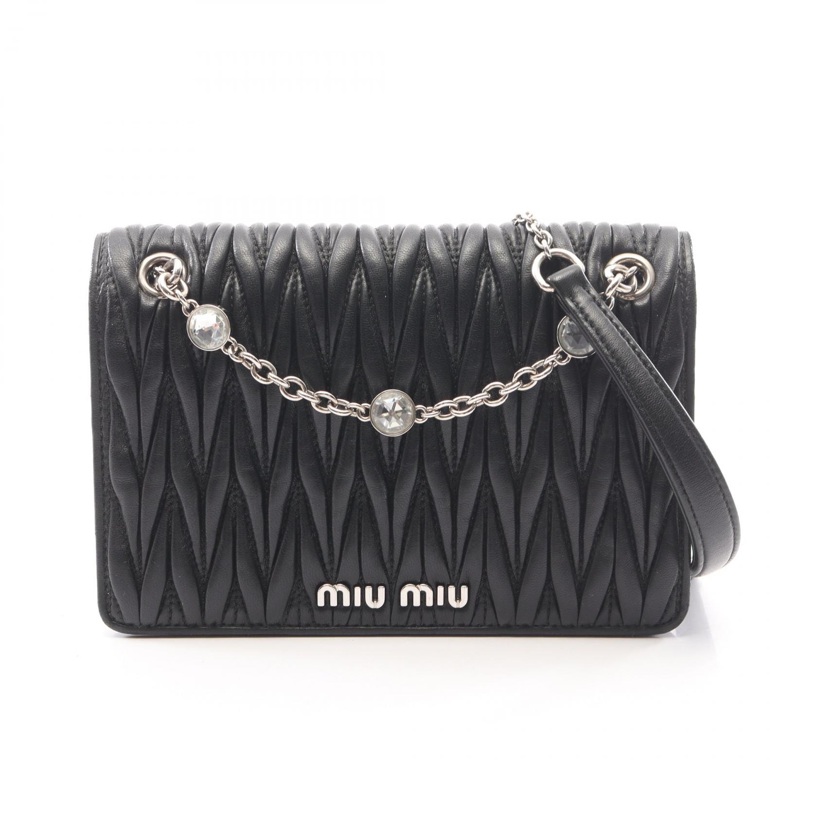 ミュウ ミュウ Miu Miu マテラッセ ミニバッグ ショルダーバッグ バッグ レザー レディース ブラック系 【中古】