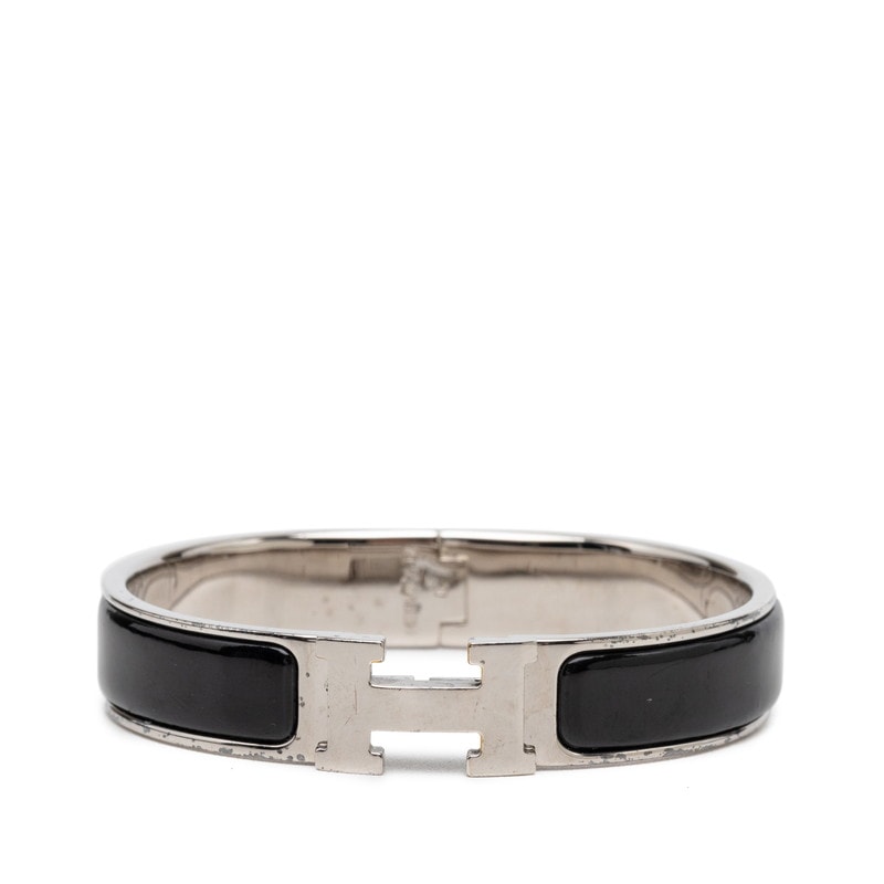 エルメス クリックH PM バングル シルバー ブラック メタル エナメル レディース HERMES 【中古】