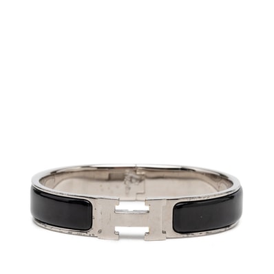 エルメス クリックH PM バングル シルバー ブラック メタル エナメル レディース HERMES 【中古】