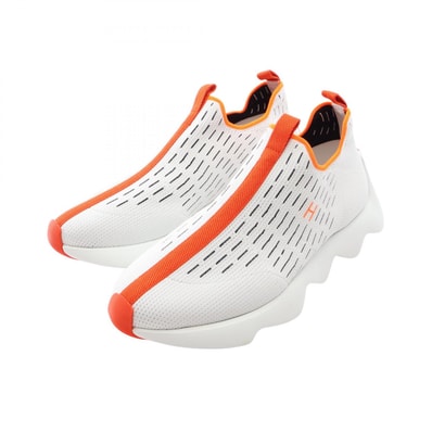 エルメス HERMES ECLAIR エクレール スリッポン 靴 ファブリック ホワイト メンズ ホワイト系 / オレンジ系 【中古】