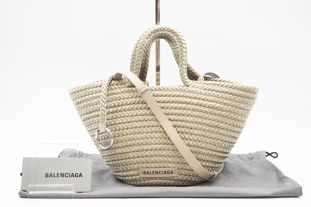 美品 BALENCIAGA バレンシアガ イビザ スモール バスケットバッグ 695612 2wayトートバッグ ベージュ ナイロン レディース