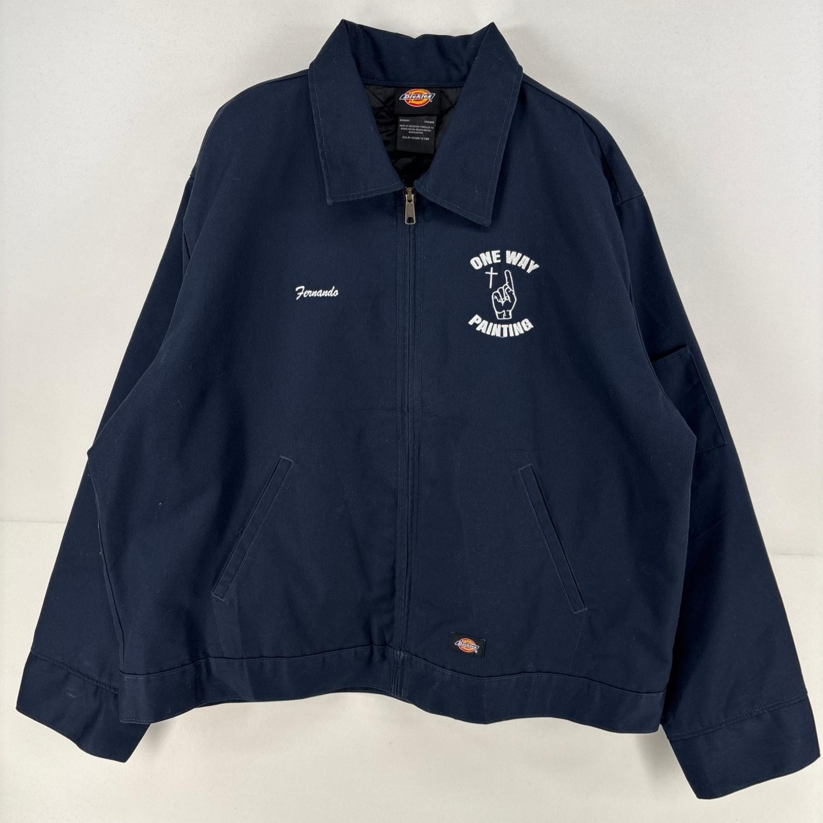 古着 ディッキーズ Dickies ジャケット 中綿 フルジップ ワンポイント 刺繍 ワーク 大きいサイズ ブルゾン 2XL  ネイビー メンズ