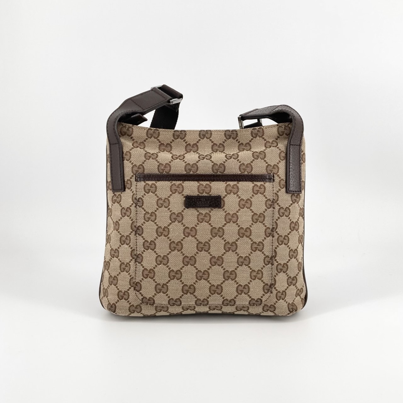 GUCCI(グッチ) クロスボディ GGキャンバス×レザー フラットストラップ サコッシュ 122793 ショルダーバッグ ベージュ