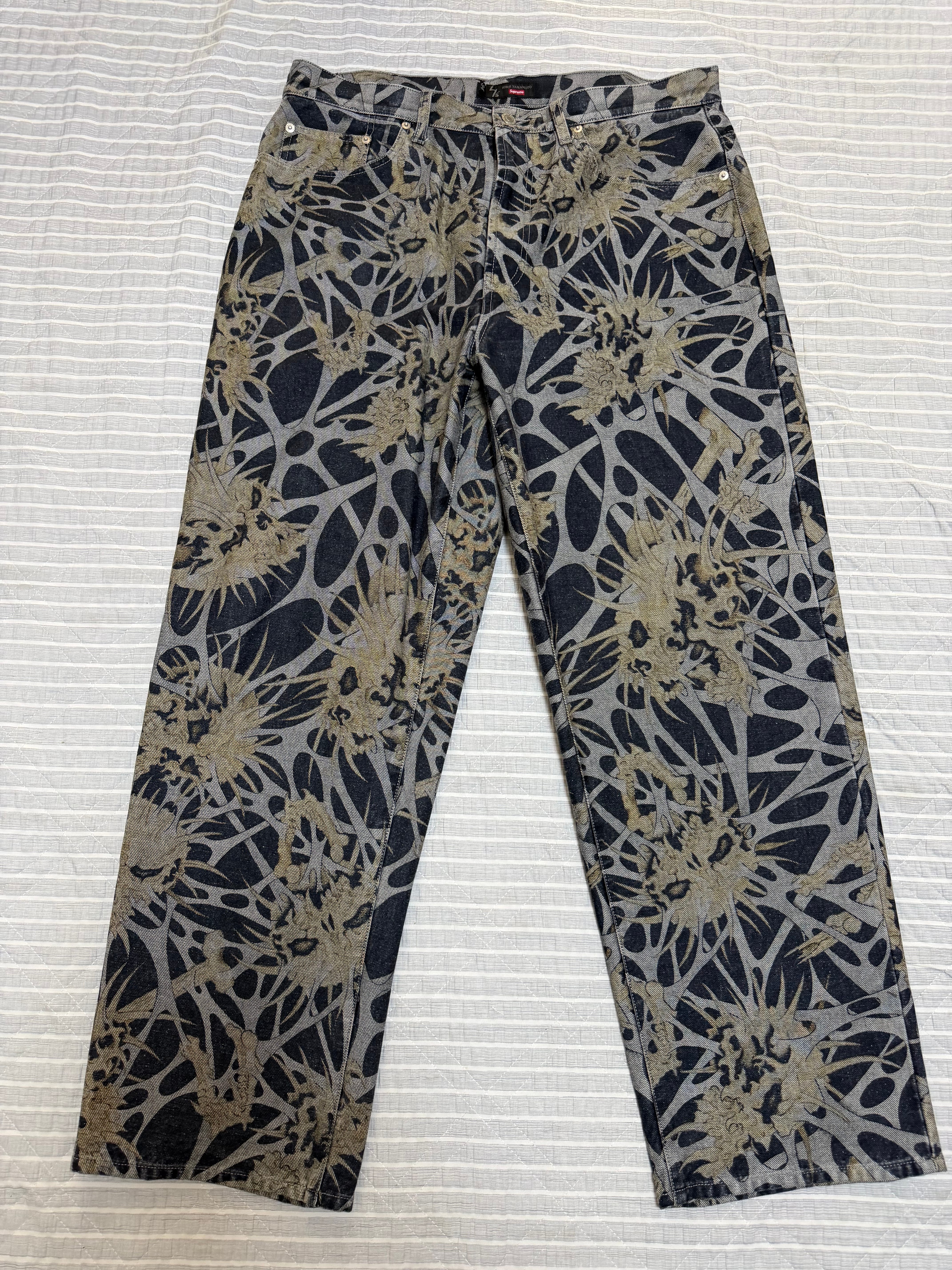 Yohji Yamamoto Y's 8OZ DENIM BIO WASH 2 TUCK WIDE PANTS 