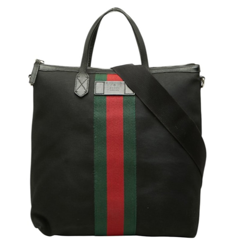 グッチ シェリーライン トートバッグ ショルダーバッグ 2WAY 368559 ブラック キャンバス レザー レディース GUCCI 【中古】