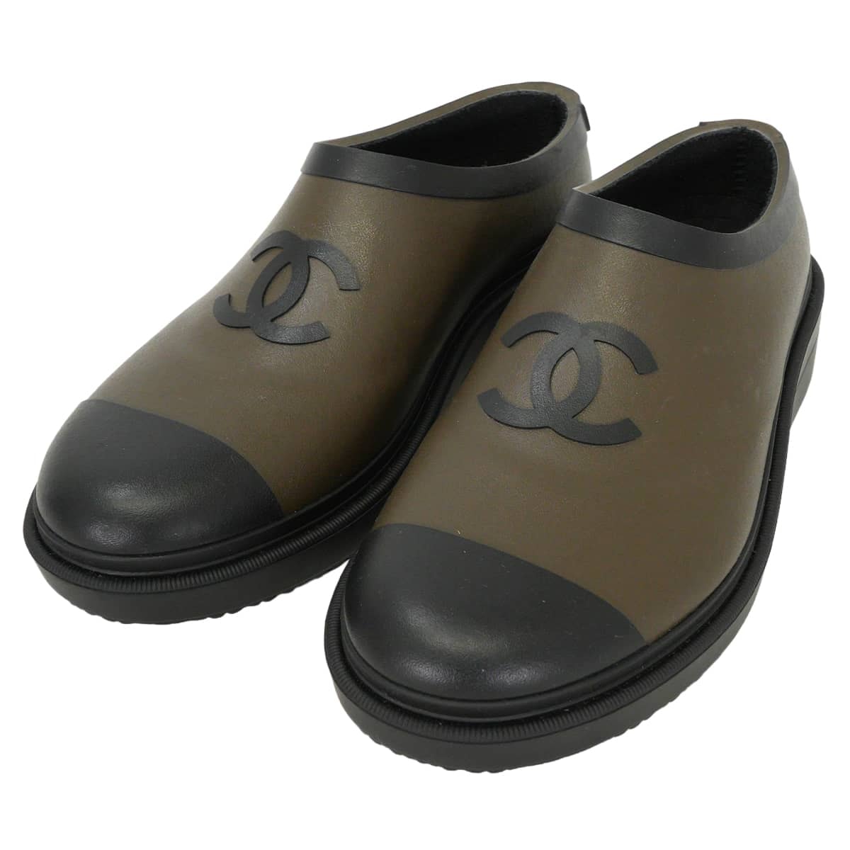 CHANEL シャネル ブーツ レイン スリッポン ココマーク 24A 黒 (ブラック)/カーキ ラバー 23cm(#36) G45837 新品未使用