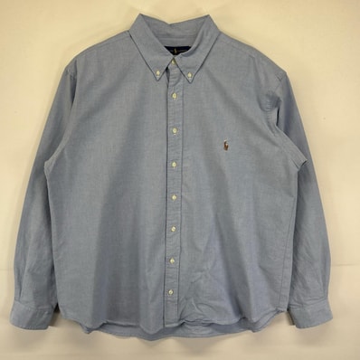 古着 ラルフローレン RALPH LAUREN 長袖シャツ 大きいサイズ ワンポイントロゴ刺繍 ボタンダウン 2XB ブルー系 メンズ