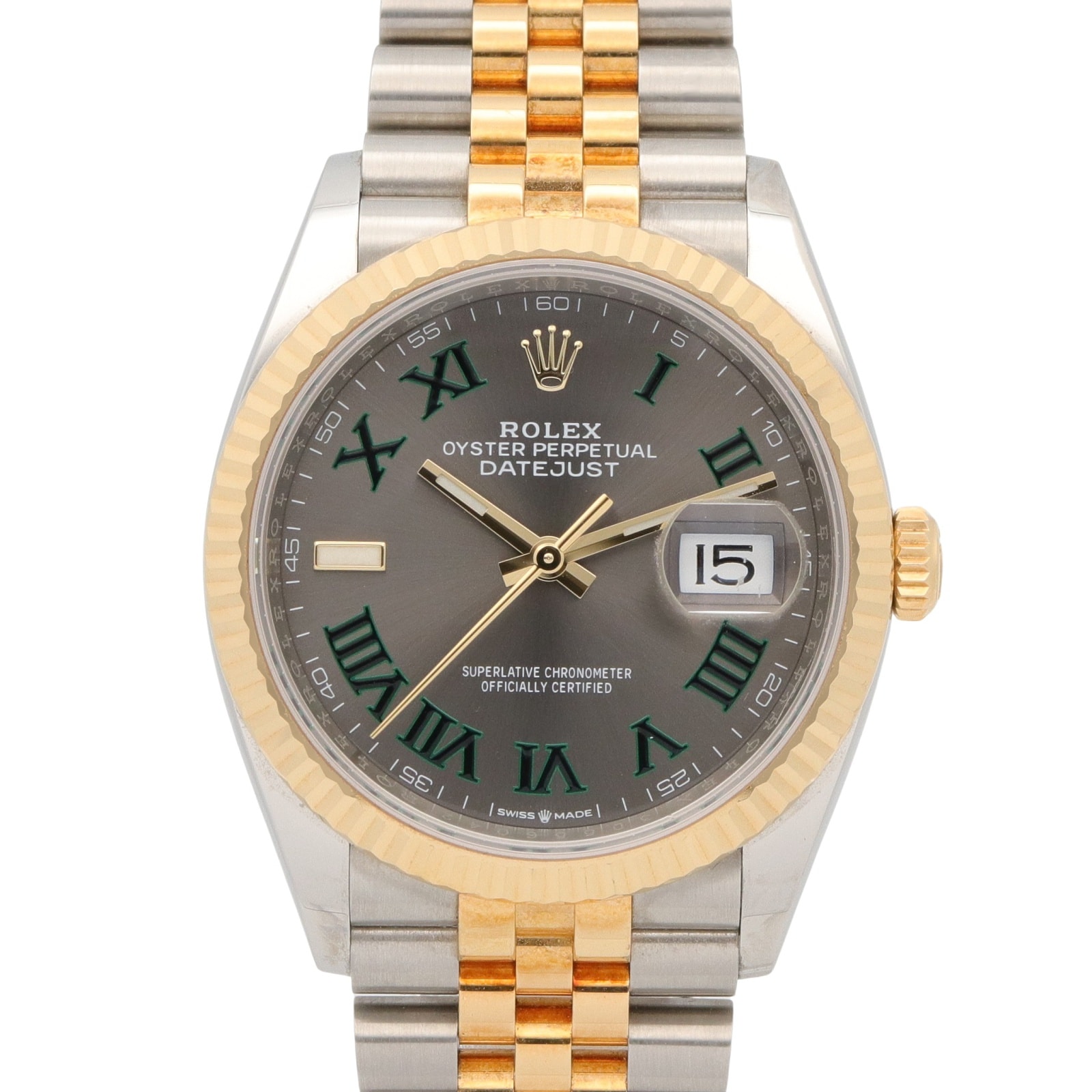 ロレックス ROLEX デイトジャスト 36 ランダム番 腕時計 時計 K18(イエローゴールド) ステンレススチール メンズ グレー系 スレート/ローマ数字 126233 【中古】