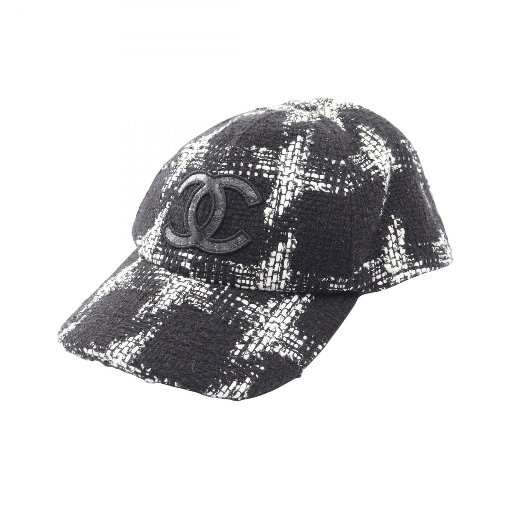 シャネル CHANEL ココマーク ツイード キャップ 帽子 コットン ウール レディース ブラック系 / ホワイト系 【中古】