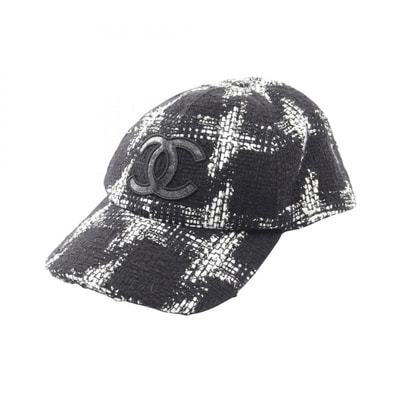 シャネル CHANEL ココマーク ツイード キャップ 帽子 コットン ウール レディース ブラック系 / ホワイト系 【中古】