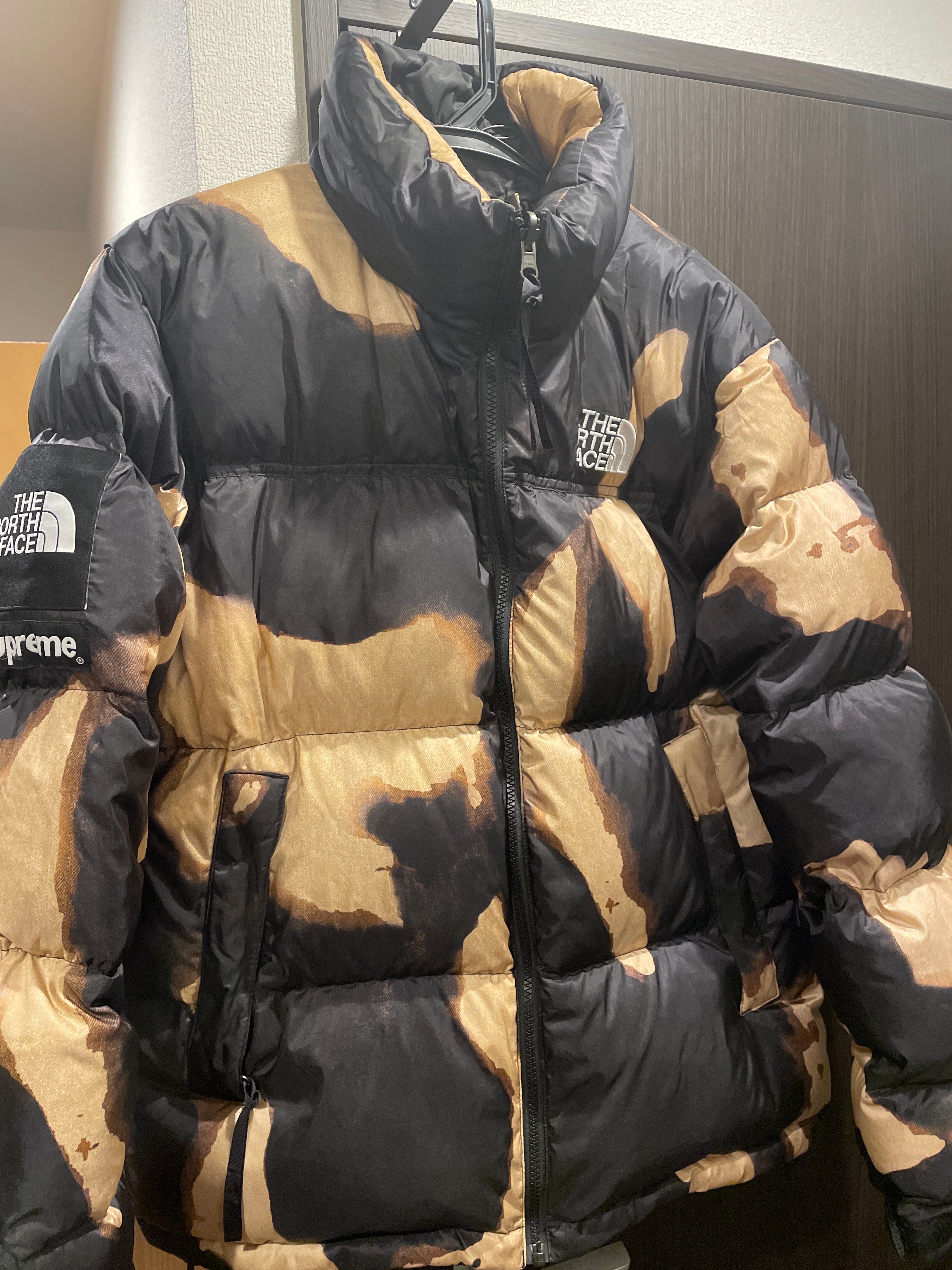 Supreme x The North Face Bleached Denim Print Nuptse Jacket "Black"