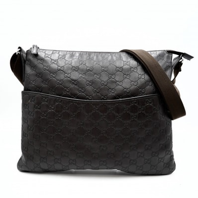 GUCCI(グッチ)GGシマ ショルダーバッグ メッセンジャーバッグ ダークブラウン レザー A4収納 374411【中古】