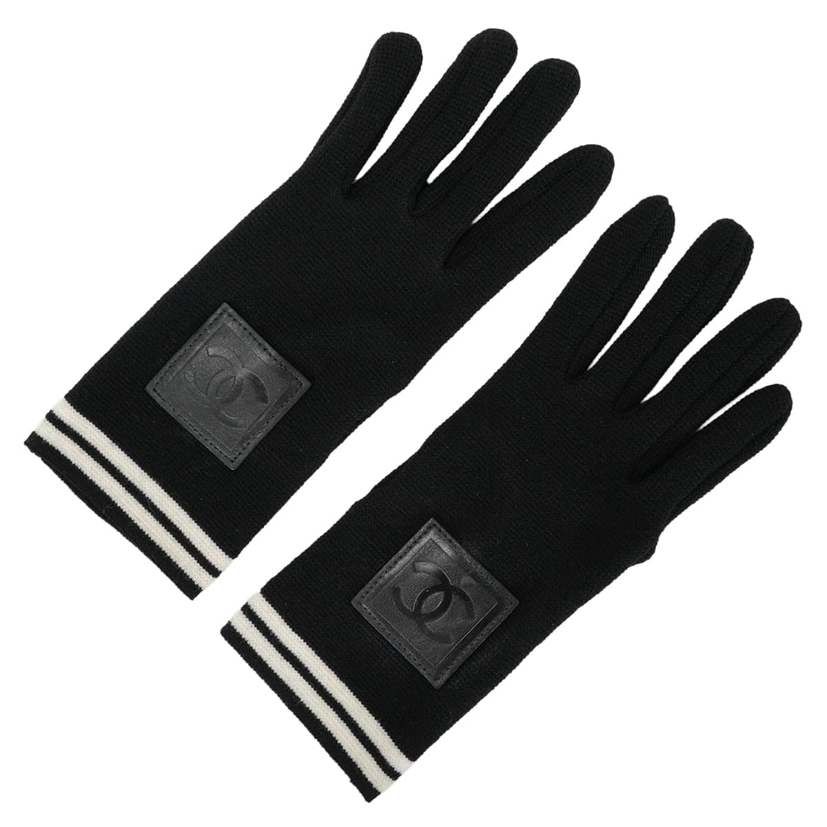 【渋谷並木橋店】CHANEL シャネル 手袋 スポーツライン ニットグローブ ココマーク #M 黒 (ブラック)/白 (ホワイト) 新品未使用