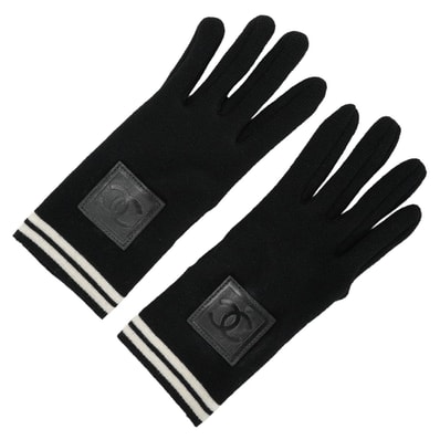 【渋谷並木橋店】CHANEL シャネル 手袋 スポーツライン ニットグローブ ココマーク #M 黒 (ブラック)/白 (ホワイト) 新品未使用