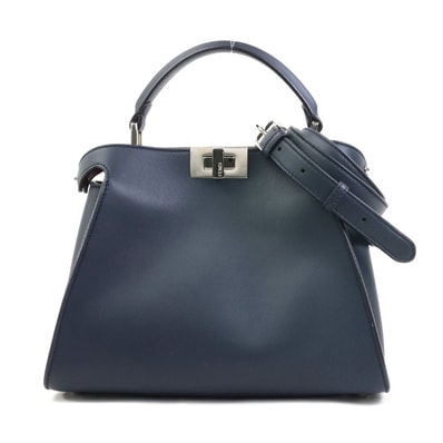 フェンディ FENDI ハンドバッグ ショルダーバッグ ピーカブー エッセンシャリー レザー ネイビー シルバー レディース 8BN302-9FJ【中古】 e62461a