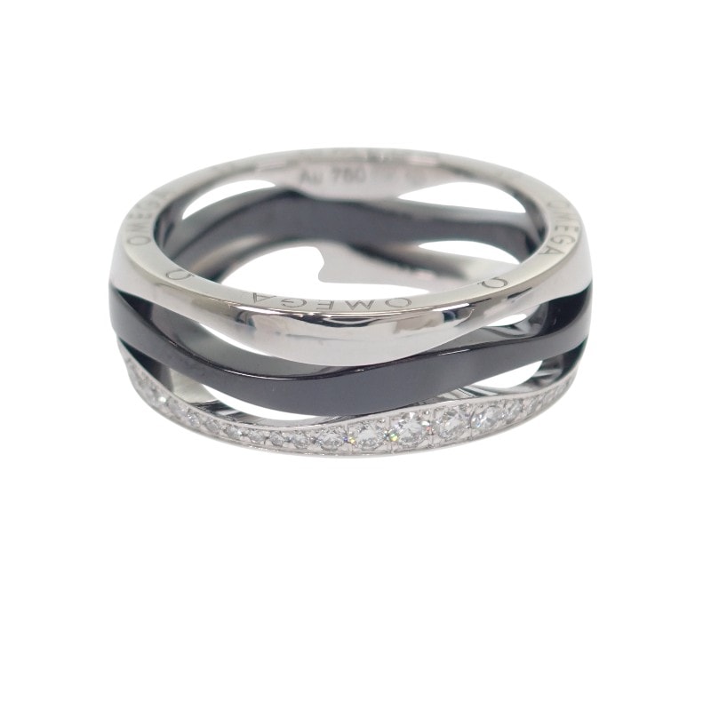 オメガ OMEGA レディマティック 10号 R604CL01001 リング K18ホワイトゴールド セラミック ブラック ダイヤモンド 51 レディース【中古】【Aランク】