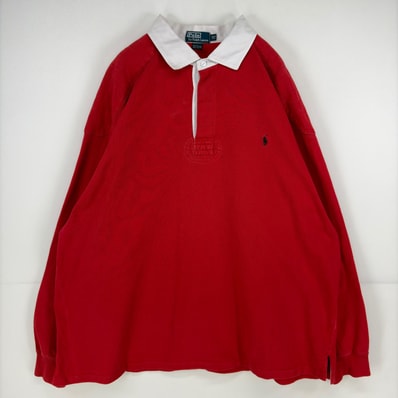 古着 ポロ・ラルフローレン POLO RALPH LAUREN 長袖シャツ ワンポイント ロゴ 刺繍 大きいサイズ ラガーシャツ 3XLT TALL レッド メンズ