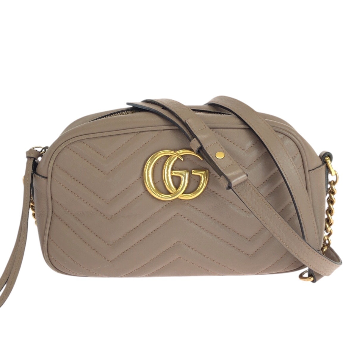 GUCCI グッチ GGマーモント ベージュ ゴールド金具 レザー ショルダーバッグ メッセンジャーバッグ 603583 【中古】