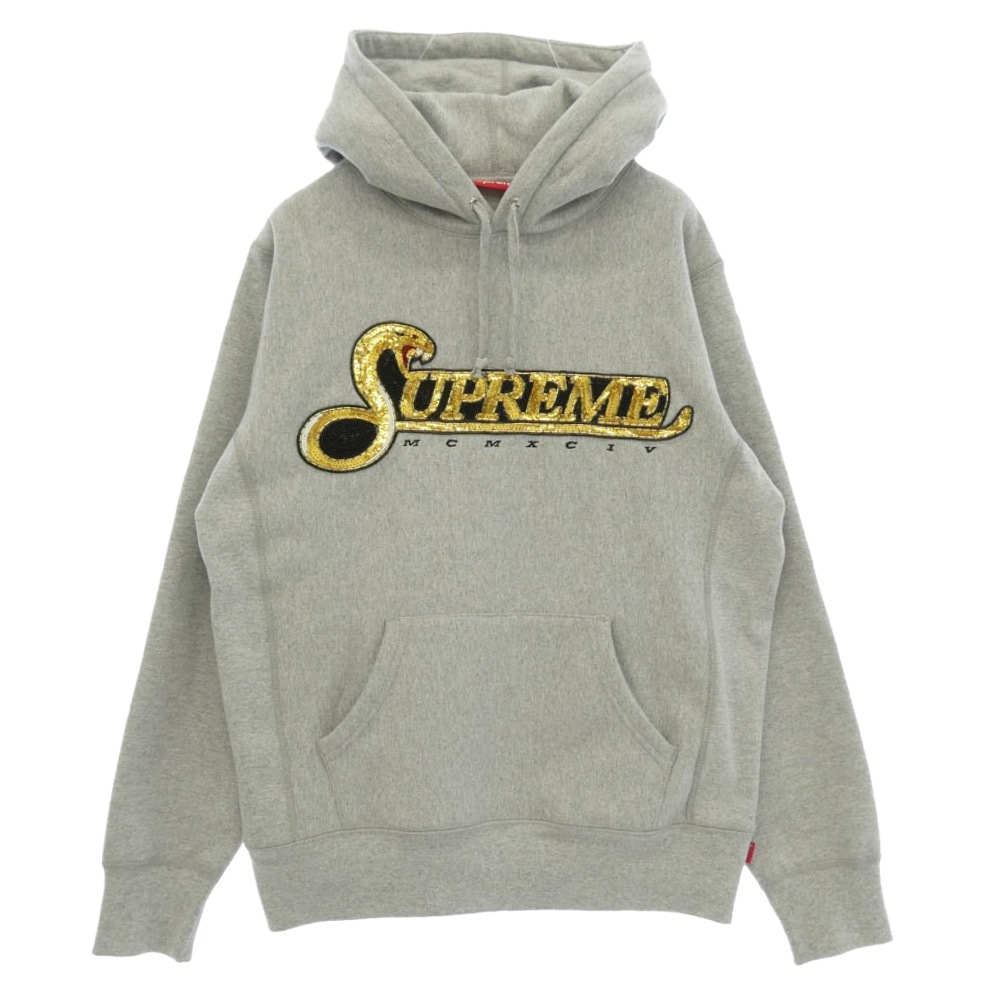 Supreme シュプリーム 19AW Sequin Viper Hooded Sweatshirt スパンコール スウェット パーカー フーディ グレー系 S【美品】【中古】