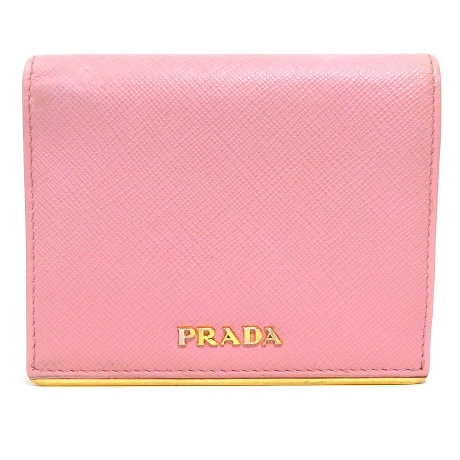 プラダ PRADA 二つ折り財布 レザー ピンク レディース 1MV204【中古】 56407a