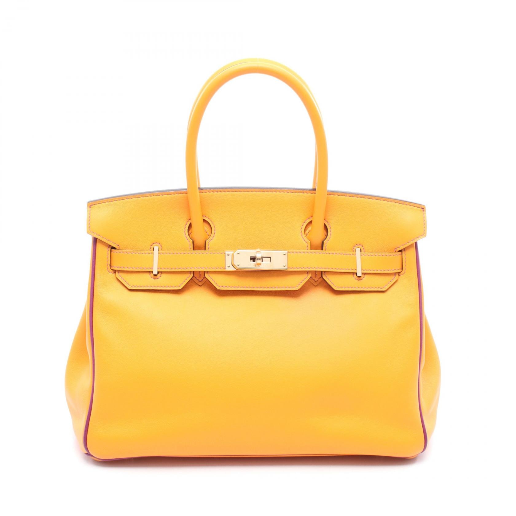 エルメス HERMES バーキン30 ヴェルソ ハンドバッグ バッグ レザー ヴォースイフト ヴォースイフト ムタード C刻印(2018年製造) レディース オレンジ系 / パープル系 / アネモネ 【中古】