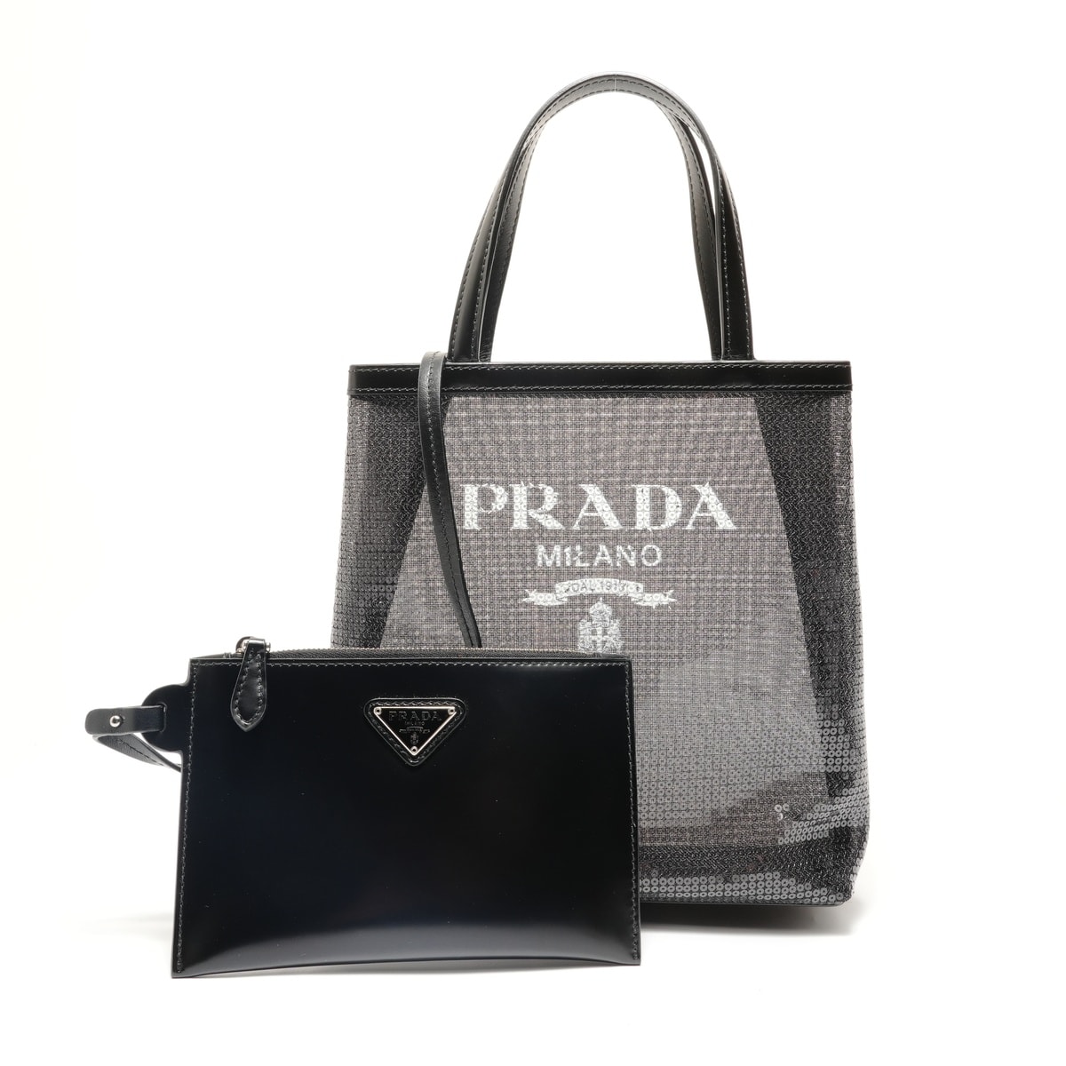プラダ PRADA スパンコール メッシュ ハンドバッグ【中古】