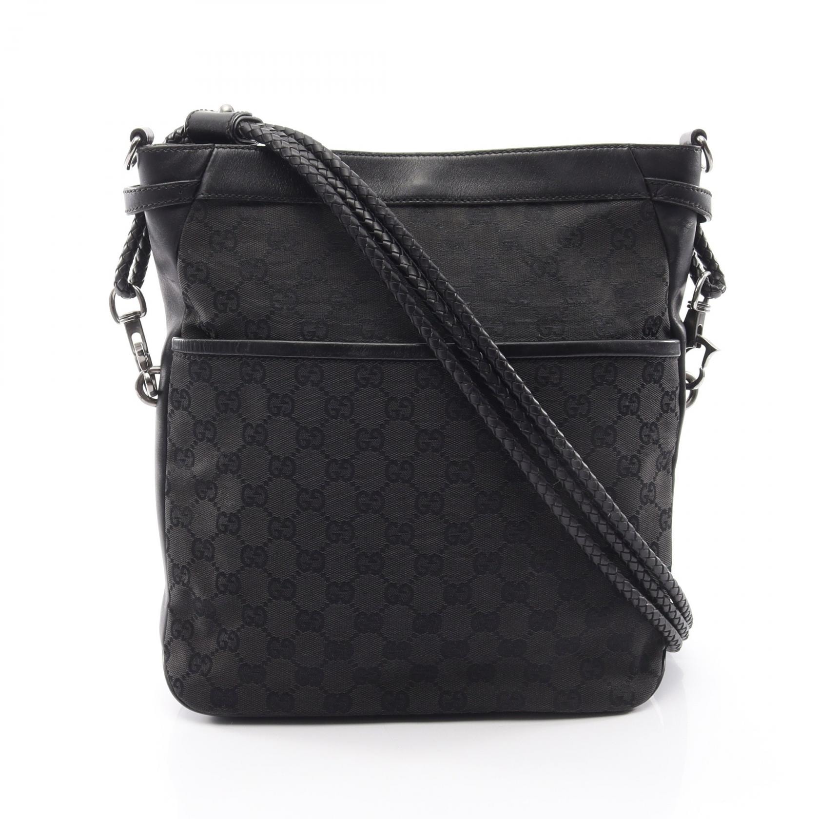グッチ GUCCI GGキャンバス ショルダーバッグ バッグ キャンバス レザー レディース ブラック系 109097 【中古】
