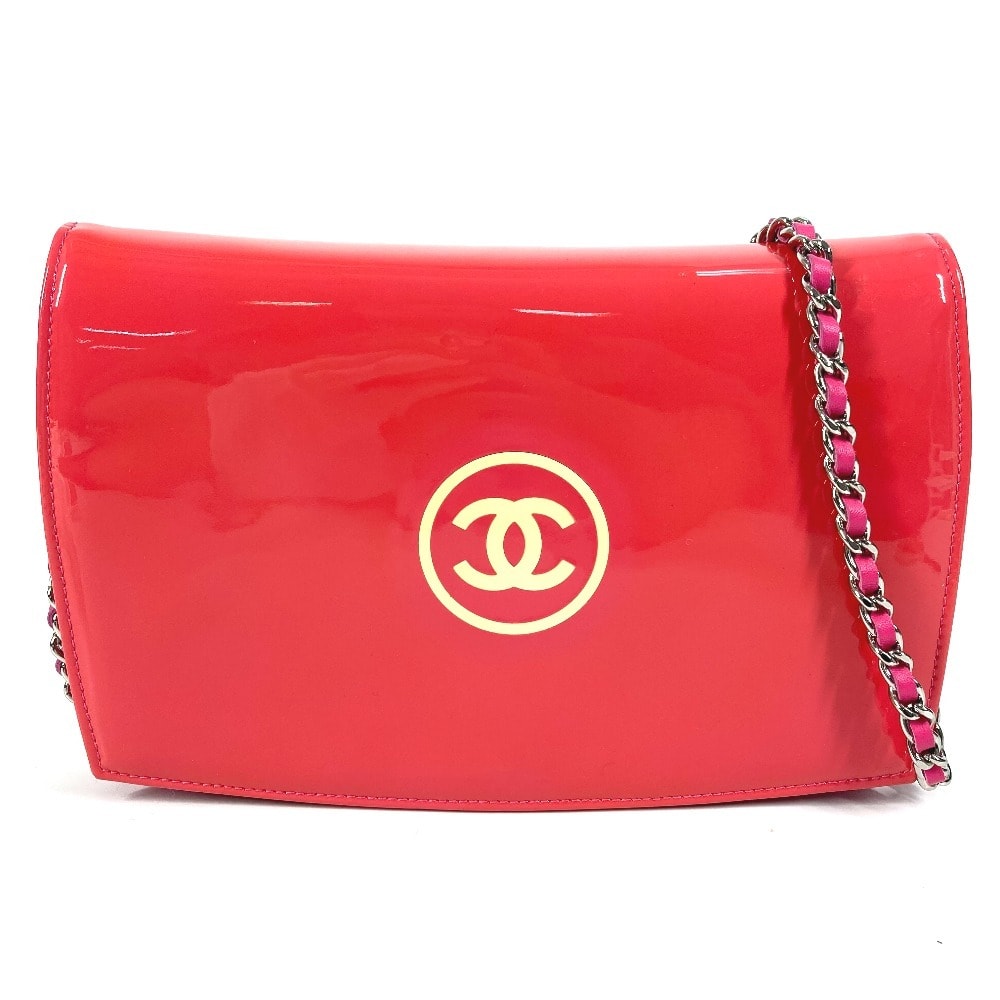 シャネル CHANEL チェーンウォレット メイクアップ ロングウォレット フラップ ショルダーバッグ 斜め掛け 長財布 パテントレザー ピンク