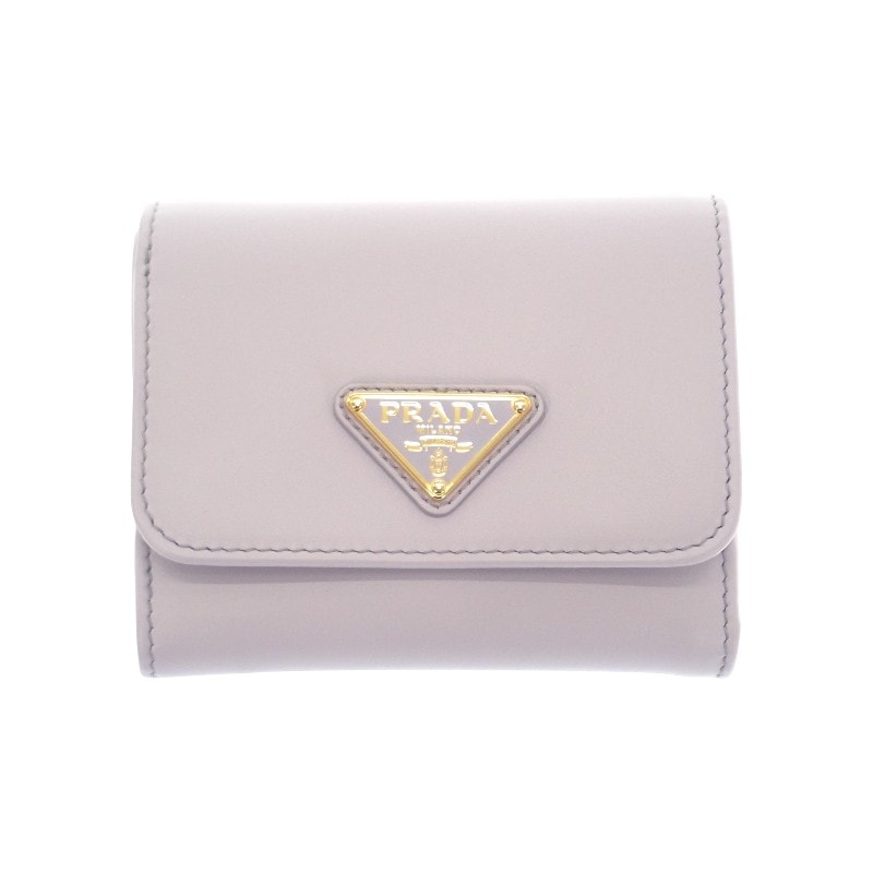 プラダ PRADA シティカーフ タブ財布 1MH043_2CNP_F0230 三つ折り財布 カーフ パープル グリーチネ ゴールド金具 レディース【中古】【Aランク】