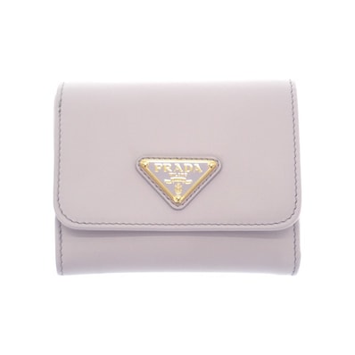 プラダ PRADA シティカーフ タブ財布 1MH043_2CNP_F0230 三つ折り財布 カーフ パープル グリーチネ ゴールド金具 レディース【中古】【Aランク】