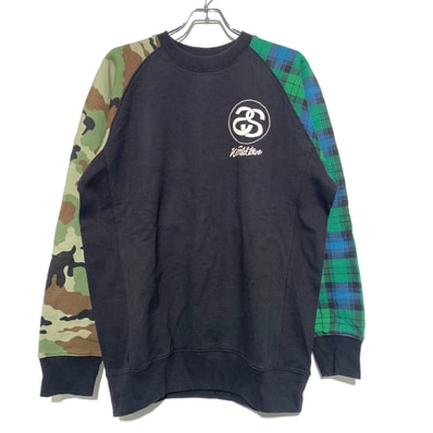 STUSSY CAMO&PLAID SWEAT SHIRT Black