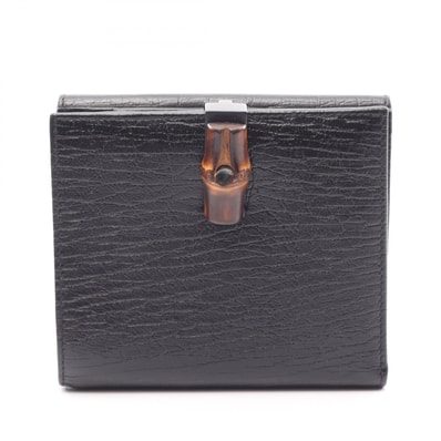 グッチ GUCCI バンブー 二つ折り財布 財布 レザー レディース ブラック系 112523 【中古】