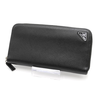PRADA(プラダ)サフィアーノ トライアングル ラウンドファスナー長財布 ブラック レザー シルバー金具 2ML317 メンズ【中古】