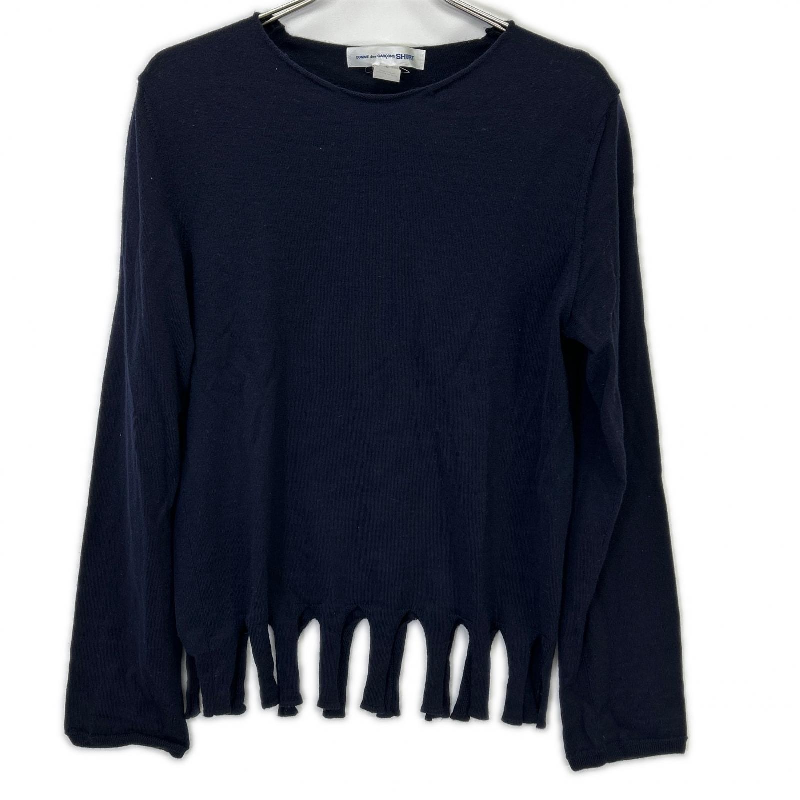 コムデギャルソンシャツ W26508 ウール 裾フリンジ ニットセーター S