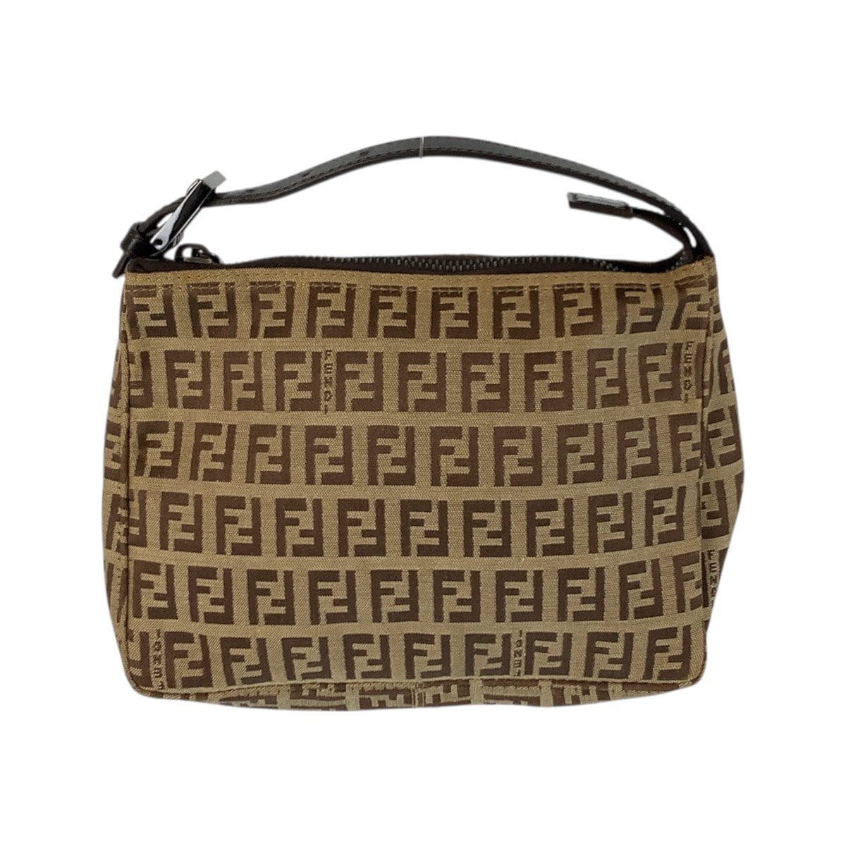 美品 FENDI フェンディ ズッキーノ ベージュ ブラウン シルバー金具 キャンバス レザー/ ハンドバッグ 600241 【中古】