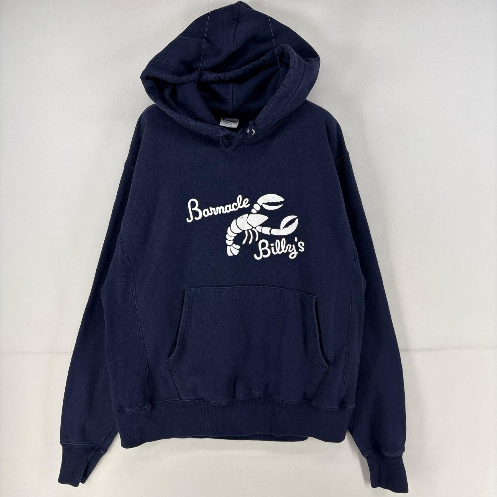 古着 チャンピオン Champion パーカー プルオーバー プリント リバースウィーブ スウェット M ネイビー メンズ